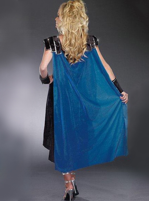 Blue-black Short Dress Long Cloak Set Simple Neat Handsome Halloween Pirate Warrior Costume Female