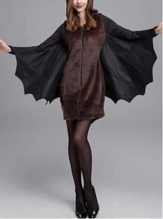 Gothic Autumn Short Elastic Slim Black Bat Shape Hooded Bodysuit Halloween Demon Earl Vampire Costume Female