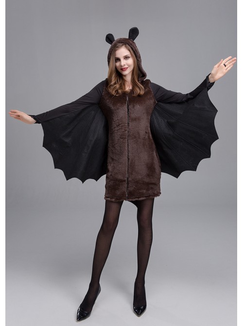 Gothic Autumn Short Elastic Slim Black Bat Shape Hooded Bodysuit Halloween Demon Earl Vampire Costume Female