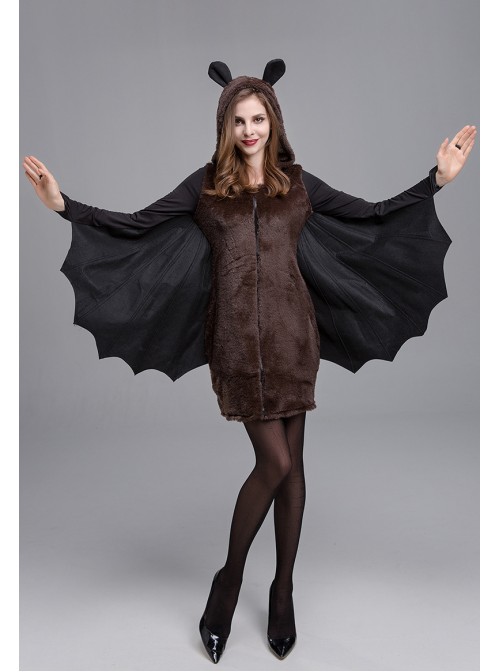 Gothic Autumn Short Elastic Slim Black Bat Shape Hooded Bodysuit Halloween Demon Earl Vampire Costume Female