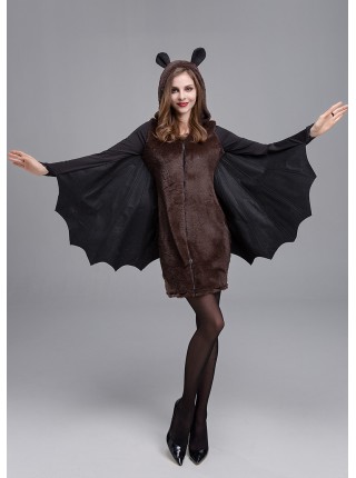 Gothic Autumn Short Elastic Slim Black Bat Shape Hooded Bodysuit Halloween Demon Earl Vampire Costume Female