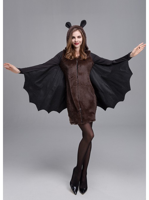 Gothic Autumn Short Elastic Slim Black Bat Shape Hooded Bodysuit Halloween Demon Earl Vampire Costume Female