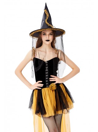 Klein Blue Noble Elegant Sling Lace Short Dress  Halloween Witch Magician Performance Costume Female