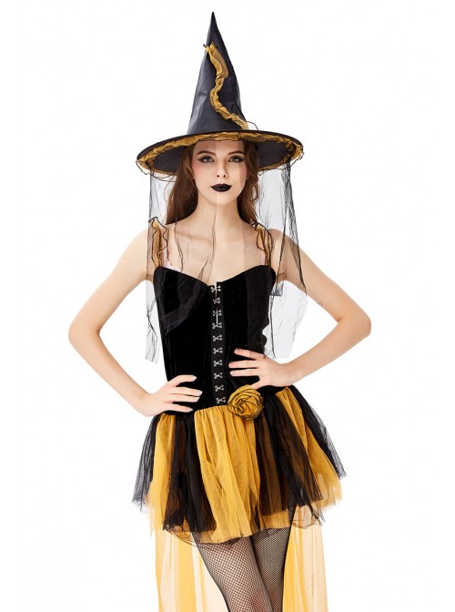 Klein Blue Noble Elegant Sling Lace Short Dress  Halloween Witch Magician Performance Costume Female