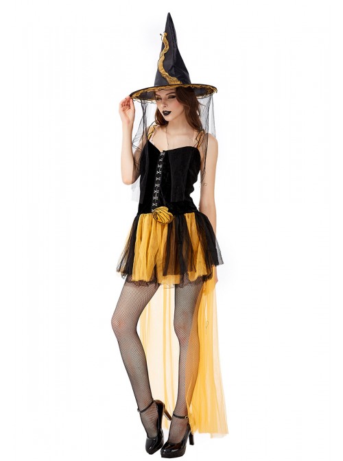 Klein Blue Noble Elegant Sling Lace Short Dress  Halloween Witch Magician Performance Costume Female