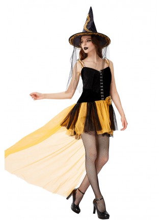 Klein Blue Noble Elegant Sling Lace Short Dress  Halloween Witch Magician Performance Costume Female