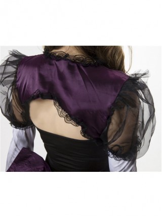 Lace Bow Long Sleeve Backless Small Shawl Dark Purple Tube Top Short Dress Set Halloween Ghost Bride Vampire Demon Costume Female