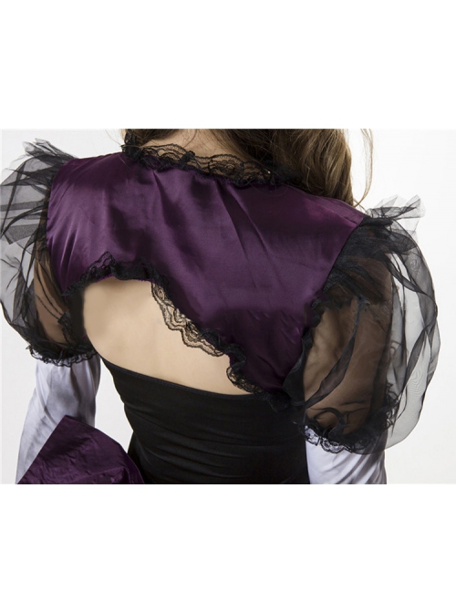 Lace Bow Long Sleeve Backless Small Shawl Dark Purple Tube Top Short Dress Set Halloween Ghost Bride Vampire Demon Costume Female