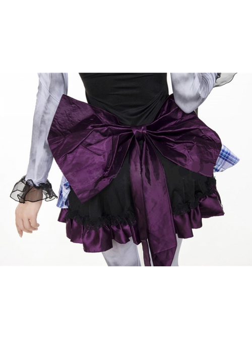 Lace Bow Long Sleeve Backless Small Shawl Dark Purple Tube Top Short Dress Set Halloween Ghost Bride Vampire Demon Costume Female