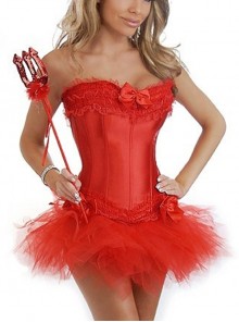 Super Short Style Red Sexy Lace Bow Tube Top Dress Halloween Witch Little Demon Little Angel Costume Female