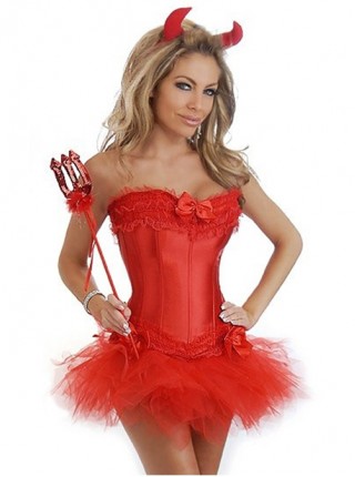 Super Short Style Red Sexy Lace Bow Tube Top Dress Halloween Witch Little Demon Little Angel Costume Female