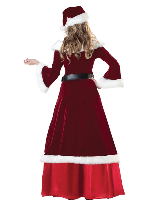 Long Red Long Sleeve Gold Velvet Dress Christmas Prom Party Festival Performance Costume Couple Female