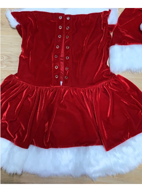 Youthful Vitality Short Red Tube Top Dress With Red-white Stockings Prom Party Festival Performance Christmas Costume Female