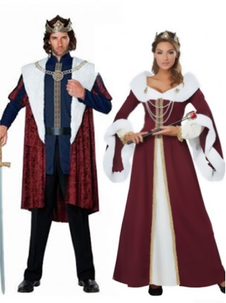 Classical Long Red Shawl Collar Long Sleeve Coat With Crown Suit Party Stage Christmas Costume Couple Male