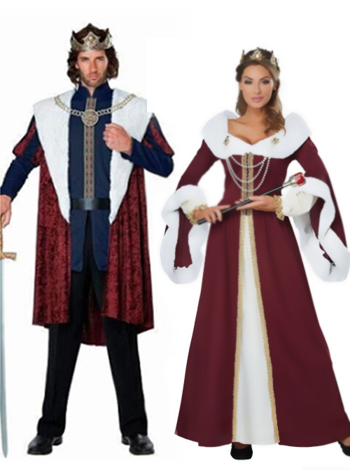 Classical Long Red Shawl Collar Long Sleeve Coat With Crown Suit Party Stage Christmas Costume Couple Male