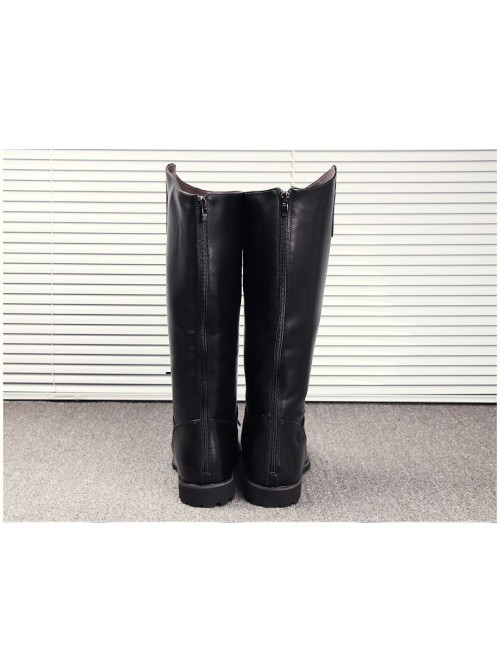 Fashion Stage Performance Male Black Zipper Soft Leather Knight High Leather Boots