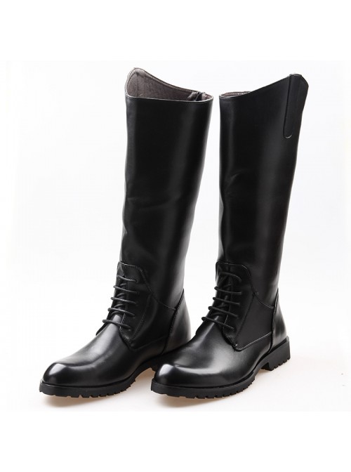 Fashion Stage Performance Male Black Zipper Soft Leather Knight High Leather Boots