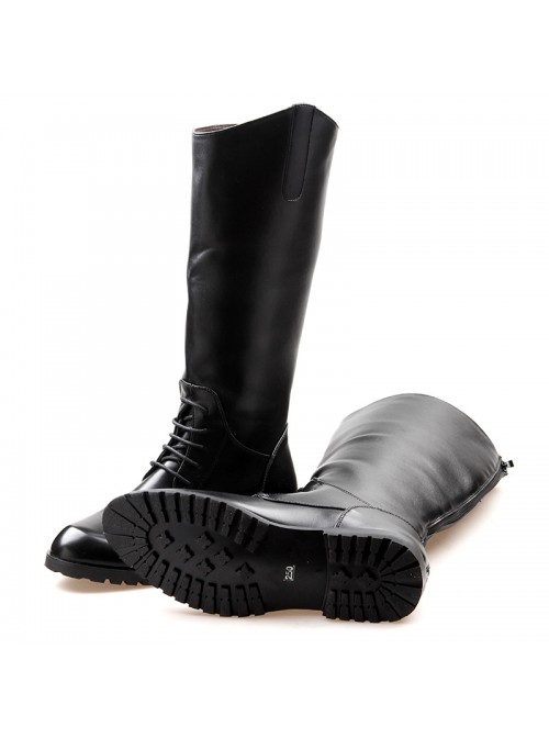 Fashion Stage Performance Male Black Zipper Soft Leather Knight High Leather Boots