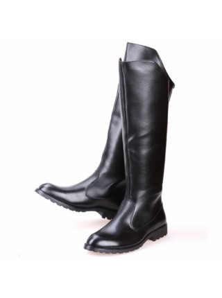 Fashion Stage Performance Male Black Zipper Soft Leather Knight High Leather Boots