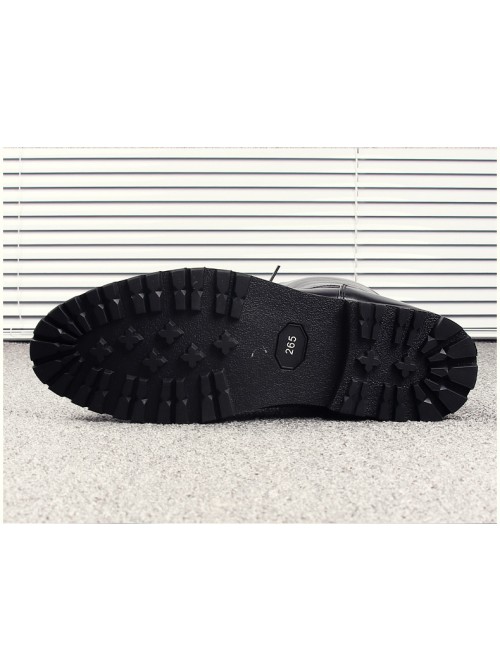 Fashion Stage Performance Male Black Zipper Soft Leather Knight High Leather Boots