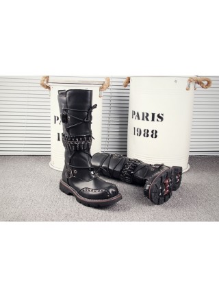 Punk Rivet Lace Up Cowboy Martin Boots Rock Performance Male Black Zipper High Leather Boots