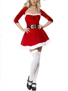 Small Scheming Skinny Elbow Sleeve Shawl Short Red Tube Top Dress Christmas Party Performance Suit