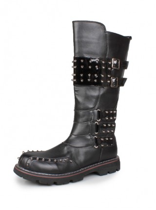 Fashion Personality Stage Performance Round Toe Black Martin Boots Punk Rivet Thick Bottom Male High Boots