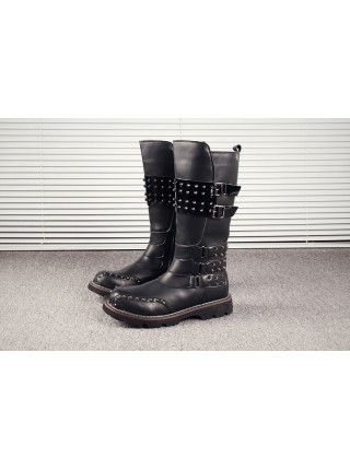 Fashion Personality Stage Performance Round Toe Black Martin Boots Punk Rivet Thick Bottom Male High Boots
