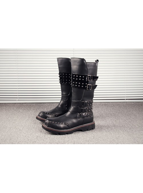 Fashion Personality Stage Performance Round Toe Black Martin Boots Punk Rivet Thick Bottom Male High Boots