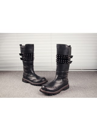 Fashion Personality Stage Performance Round Toe Black Martin Boots Punk Rivet Thick Bottom Male High Boots