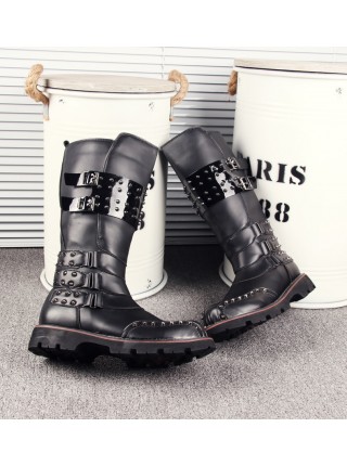 Fashion Personality Stage Performance Round Toe Black Martin Boots Punk Rivet Thick Bottom Male High Boots