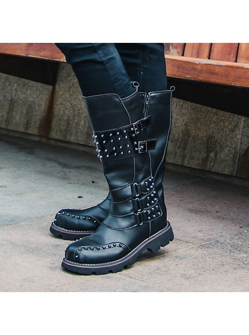 Fashion Personality Stage Performance Round Toe Black Martin Boots Punk Rivet Thick Bottom Male High Boots