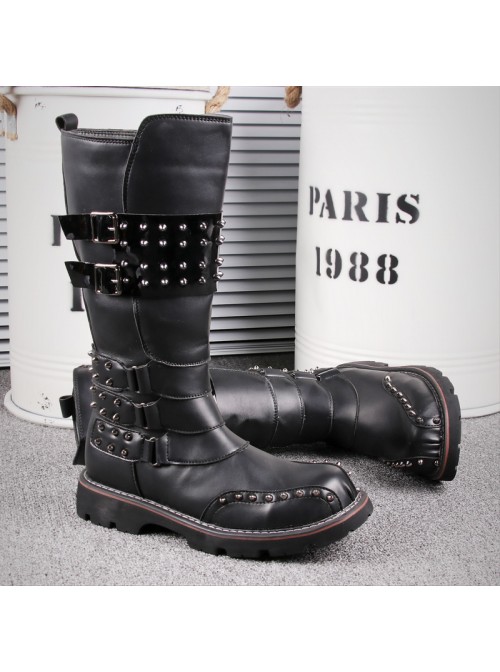 Fashion Personality Stage Performance Round Toe Black Martin Boots Punk Rivet Thick Bottom Male High Boots