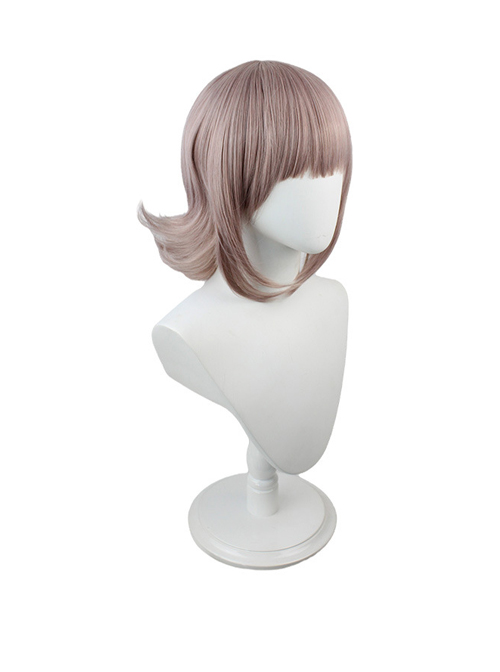 Nanami ChiaKi Gray-Pink Upturned Medium Length Female Cosplay Wigs