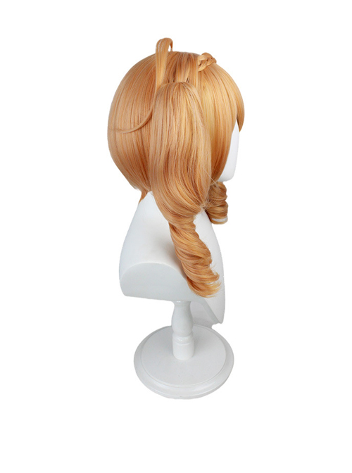 Cai Wenji Yellow M Bangs Princess Curly Double Ponytail Cosplay Wigs Female