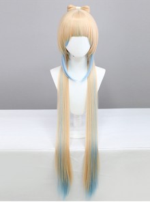 Sangonomiya Kokomi Light Pink Gradient Blue High Ponytail Bowknot Game Cosplay Wigs