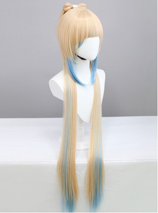 Sangonomiya Kokomi Light Pink Gradient Blue High Ponytail Bowknot Game Cosplay Wigs