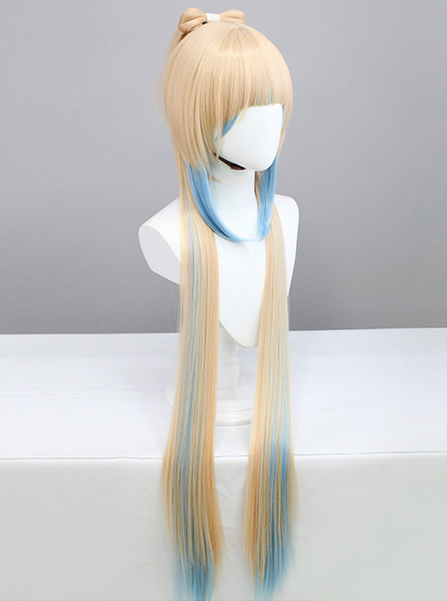 Sangonomiya Kokomi Light Pink Gradient Blue High Ponytail Bowknot Game Cosplay Wigs