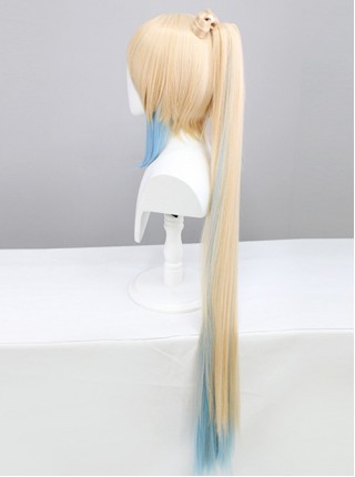 Sangonomiya Kokomi Light Pink Gradient Blue High Ponytail Bowknot Game Cosplay Wigs