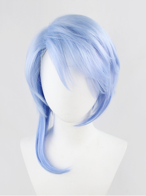Game Cosplay Kamisato Ayato Blue Slight Gradient Small Tail Short Wigs Male