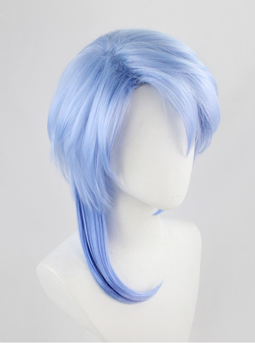 Game Cosplay Kamisato Ayato Blue Slight Gradient Small Tail Short Wigs Male