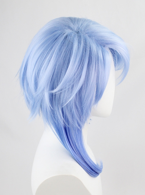 Game Cosplay Kamisato Ayato Blue Slight Gradient Small Tail Short Wigs Male