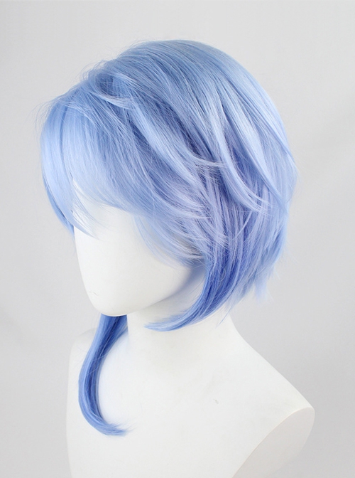 Game Cosplay Kamisato Ayato Blue Slight Gradient Small Tail Short Wigs Male