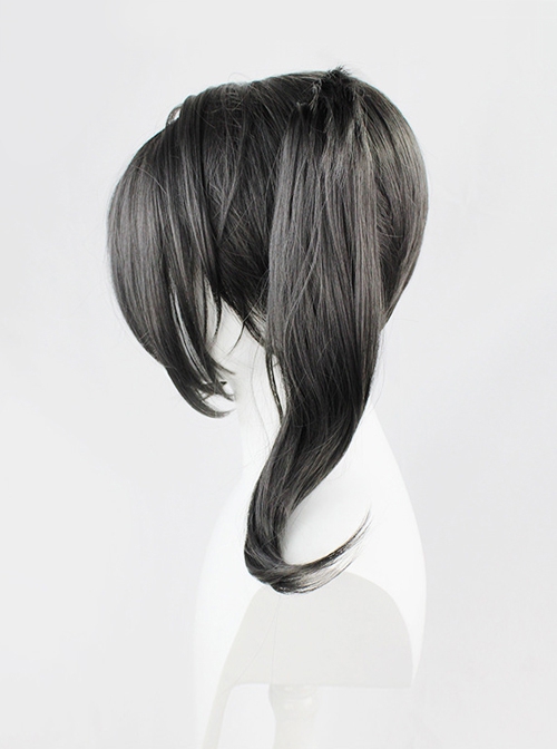 Ame Oblique-bangs Black Curly Upturned Double Ponytail Game Cosplay Wigs