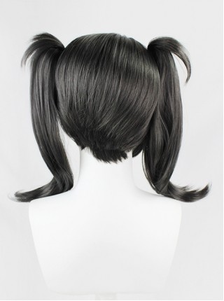 Ame Oblique-bangs Black Curly Upturned Double Ponytail Game Cosplay Wigs