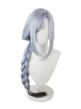 Shenhe Light Blue Gradient Dark Gray Long Thick Pigtail Game Cosplay Wigs Female