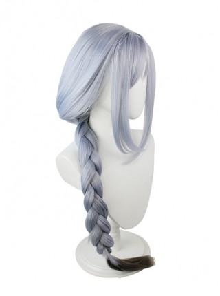 Shenhe Light Blue Gradient Dark Gray Long Thick Pigtail Game Cosplay Wigs Female