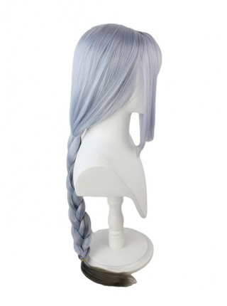 Shenhe Light Blue Gradient Dark Gray Long Thick Pigtail Game Cosplay Wigs Female