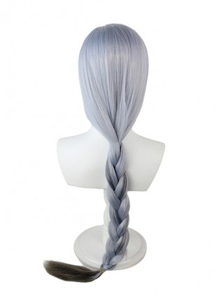 Shenhe Light Blue Gradient Dark Gray Long Thick Pigtail Game Cosplay Wigs Female