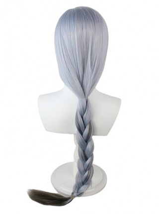 Shenhe Light Blue Gradient Dark Gray Long Thick Pigtail Game Cosplay Wigs Female